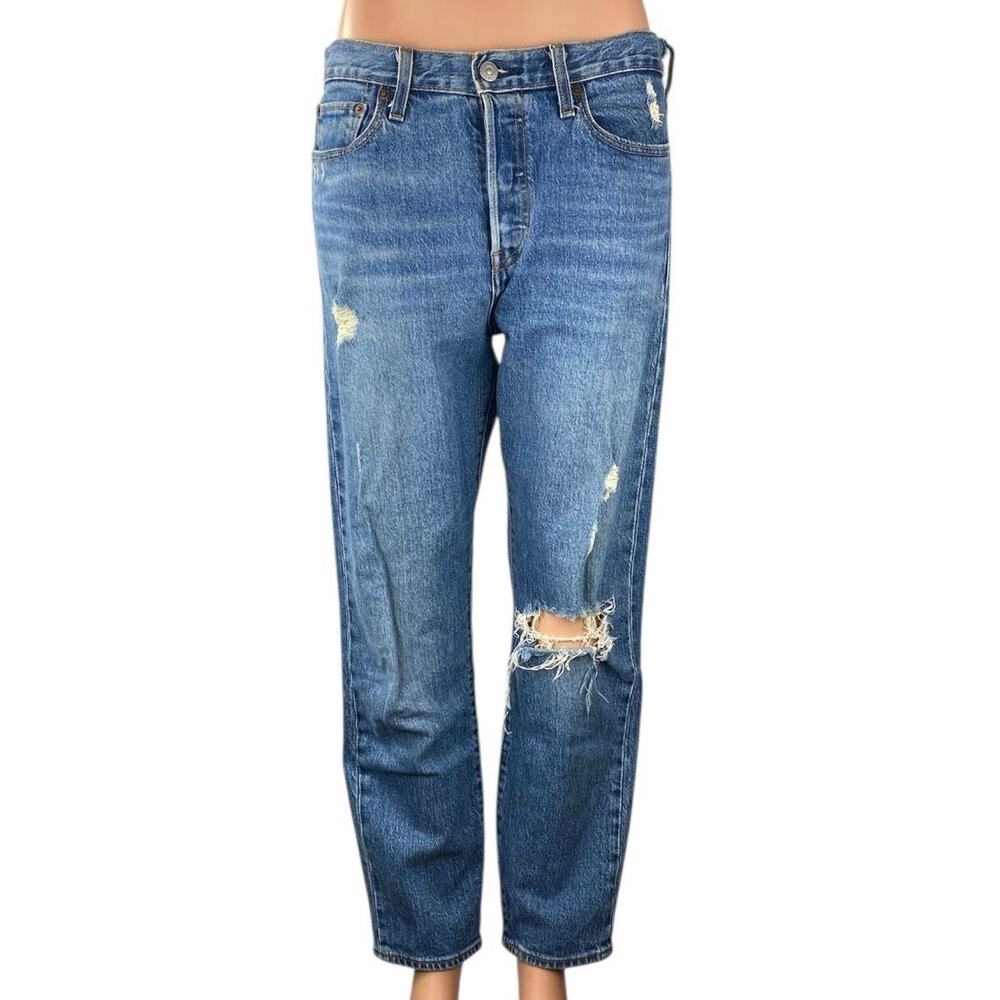 Levi's Wedgie Women's Blue Distressed High Rise Straight Leg Denim Jeans Size 29